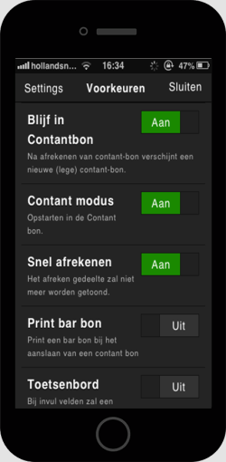 Flexibele kassa instellingen voor het werken met contante verkopen