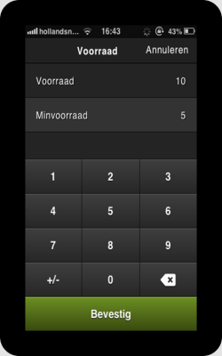Op ieder device kun je per product de minimum voorraad invoeren